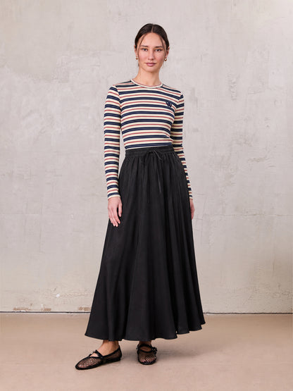 Drawstring Circle Skirt-Black