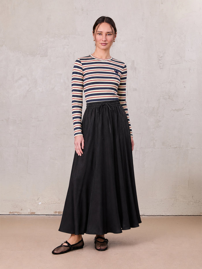 Drawstring Circle Skirt-Black