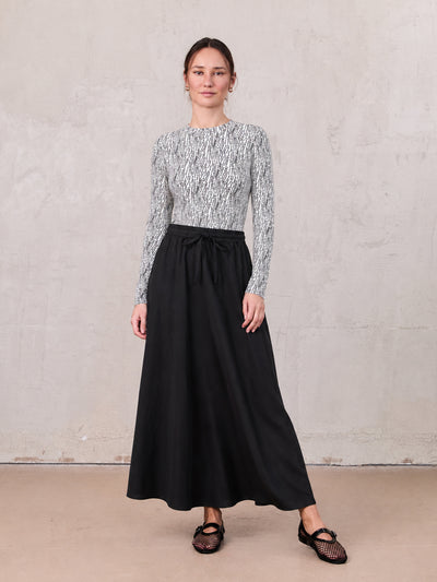 Drawstring Circle Skirt-Dark Blue Denim