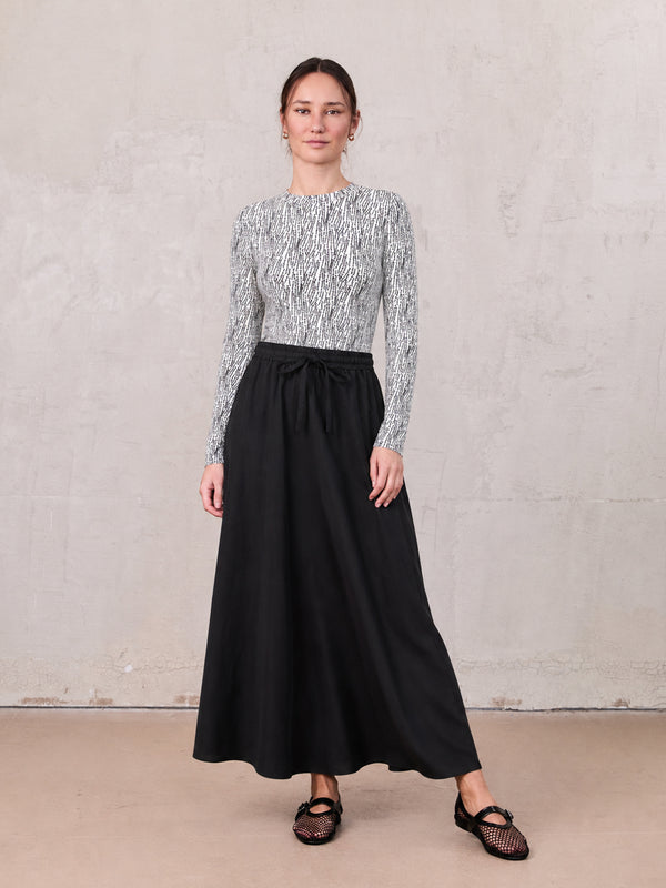 Drawstring Circle Skirt-Dark Blue Denim