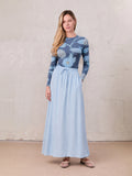 Drawstring Circle Skirt-Light Blue