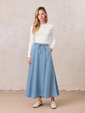 Drawstring Circle Skirt-Light Blue Denim