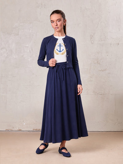 Drawstring Circle Skirt-Navy