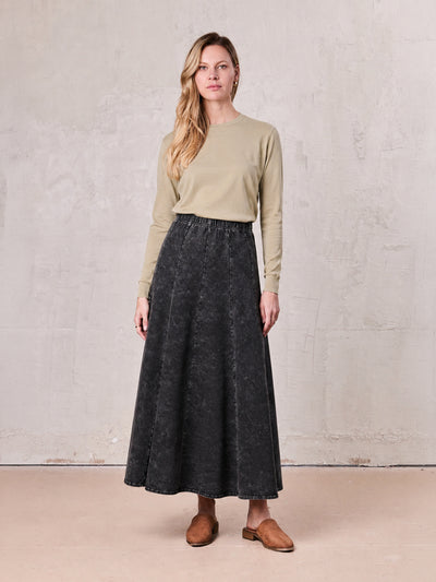 Paneled Flare Skirt 37"-Black Wash