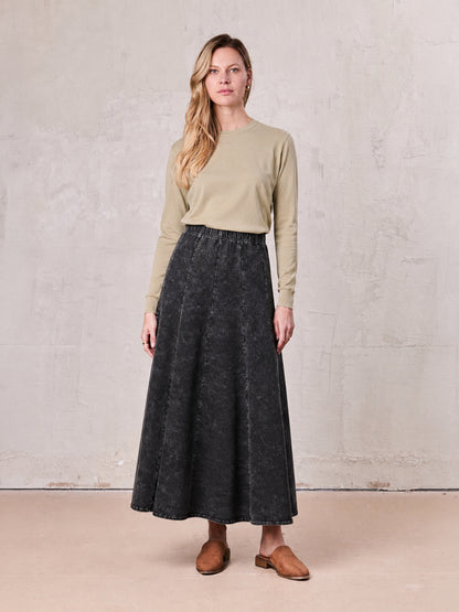 Paneled Flare Skirt 37"-Black Wash