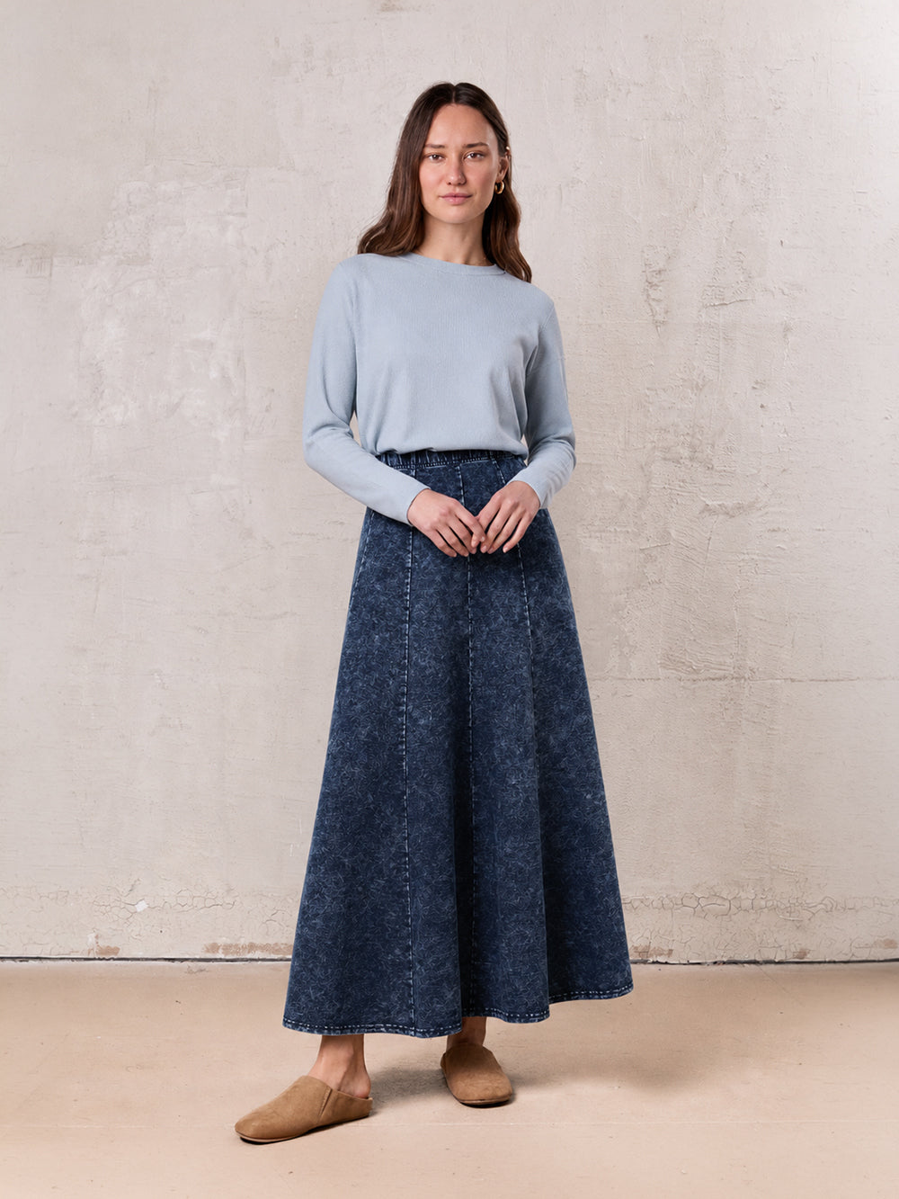 Paneled Flare Skirt 37"-Blue Wash