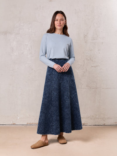 Paneled Flare Skirt 37"-Blue Wash