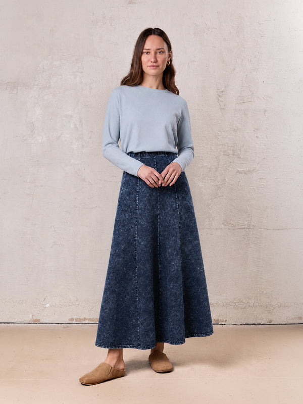 Paneled Flare Skirt 37"-Blue Wash