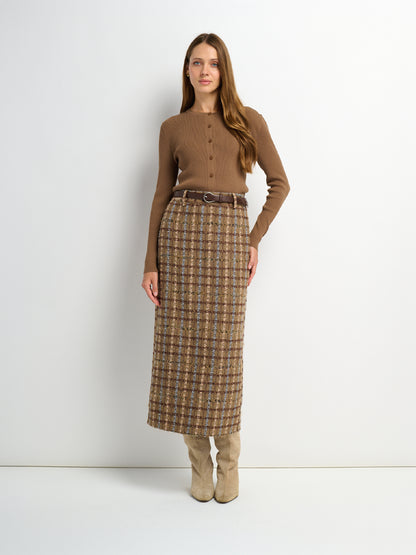 Ribbed Crew Neck Cardigan-Mocha Mousse