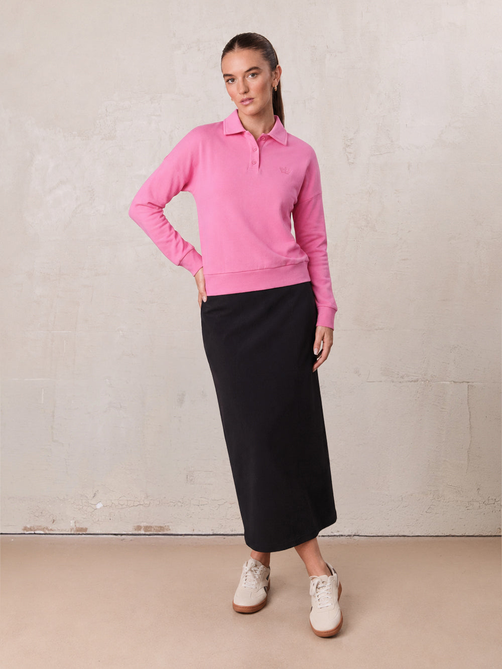 RIBBED KNIT MAXI SKIRT - BLACK