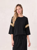 Crochet Stripe Boxy Tee-Black/Tan/White