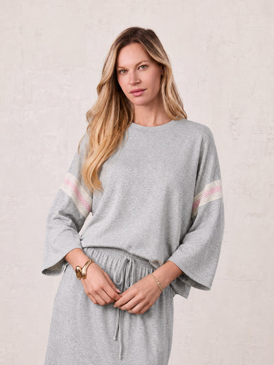 Crochet Stripe Boxy Tee-Grey/Pink/Cream