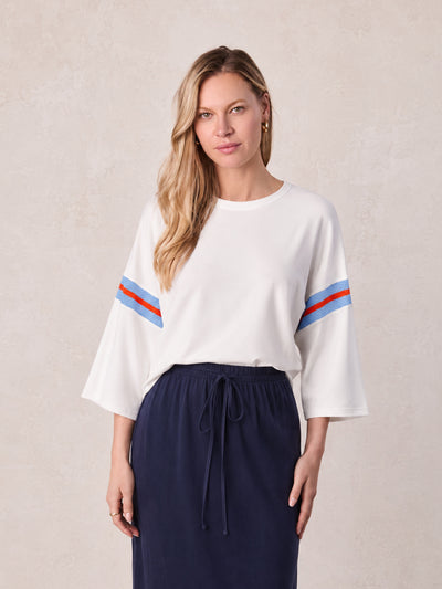 Crochet Stripe Boxy Tee-White/Blue/Orange