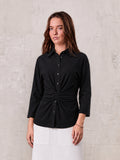 Waist Tie Button Down T-Shirt-Black