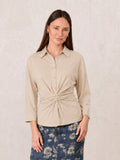 Waist Tie Button Down T-Shirt-Bone