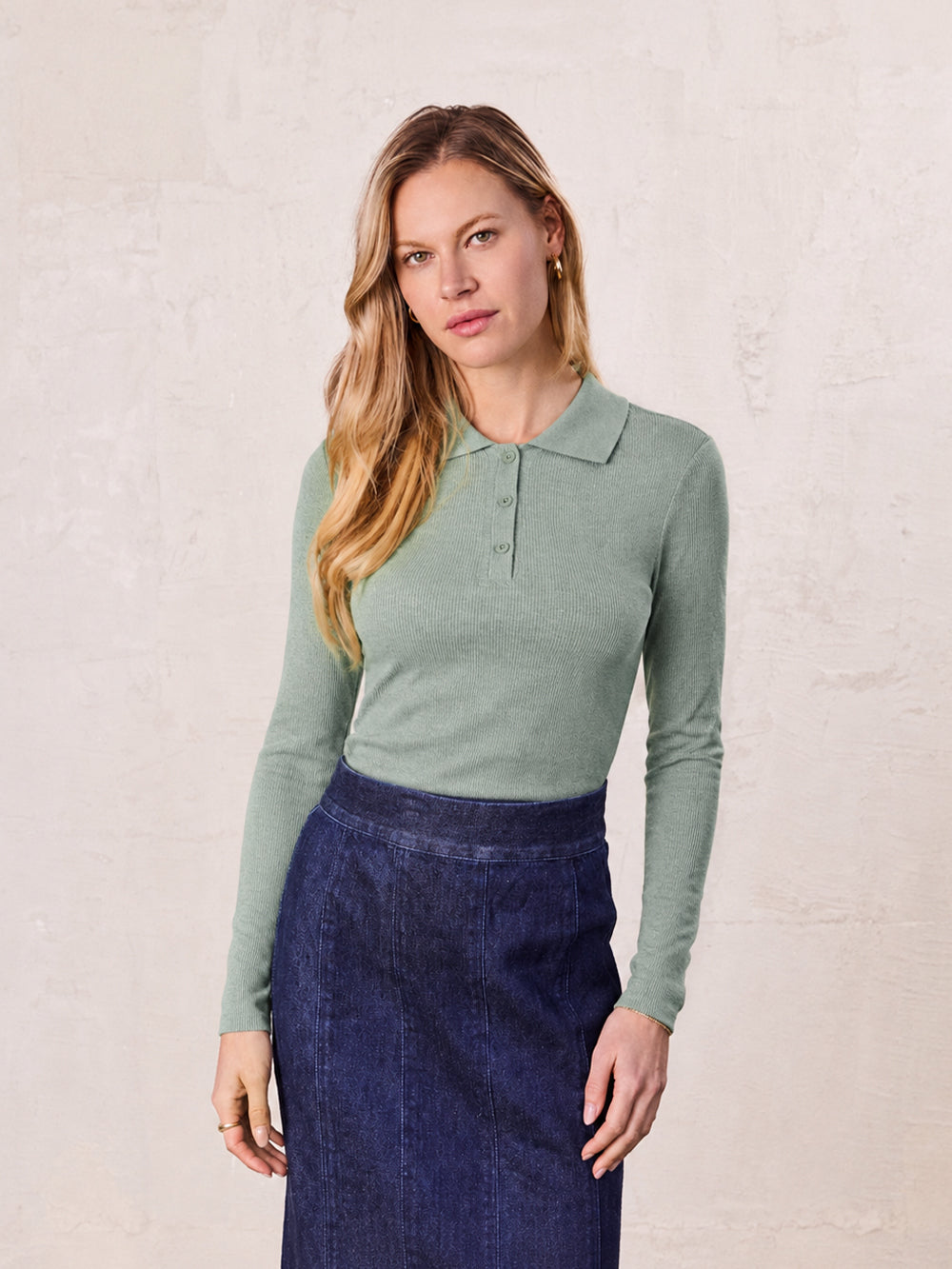 Heathered Collared Tee-Aqua