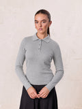 Heathered Collared Tee-Grey