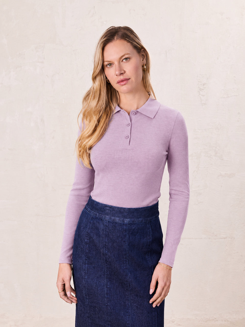 Heathered Collared Tee-Lavender