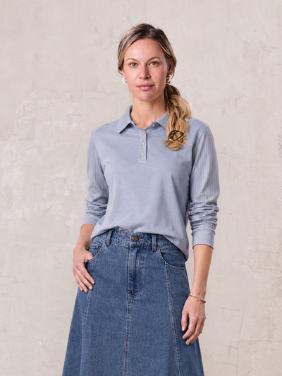 Shirt Back Polo T-Shirt-Dusty Blue