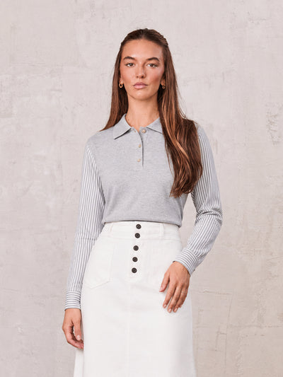Shirt Back Polo T-Shirt-Heather Grey