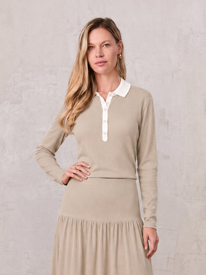 White Collar Polo-Tan