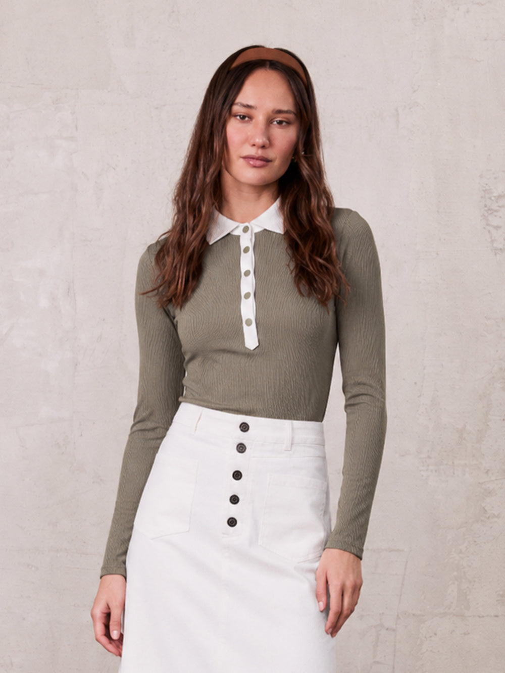 White Collar Polo-Olive