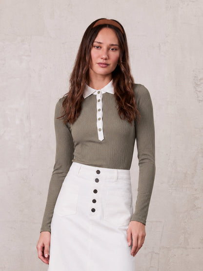 White Collar Polo-Olive