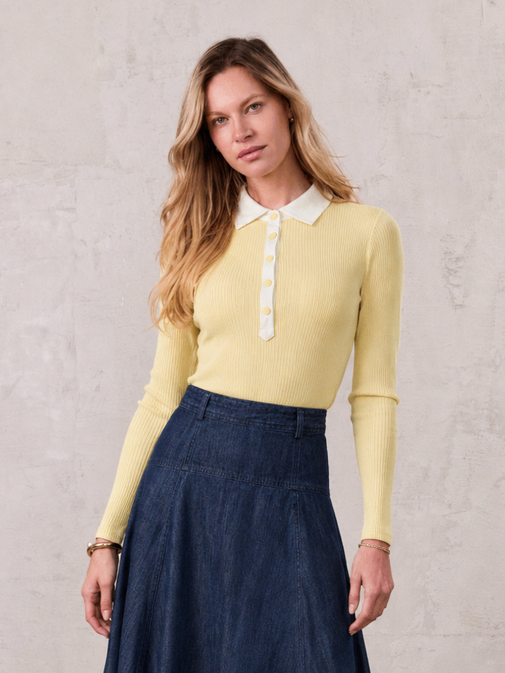 White Collar Polo-Butter Yellow