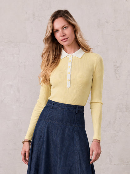White Collar Polo-Butter Yellow