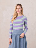 Embroidered Crown Striped Tee-Lavender/Mint/White
