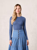Striped Cross Stitch T-Shirt-Denim Blue