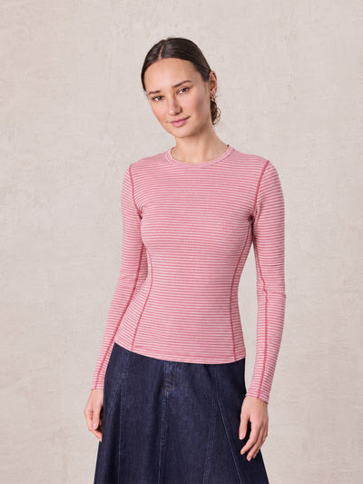 Striped Cross Stitch T-Shirt-Pink