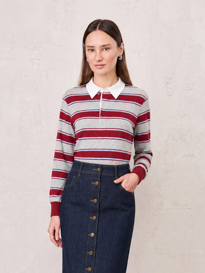Wide Stripe Rugby T-Shirt-Grey Stripe