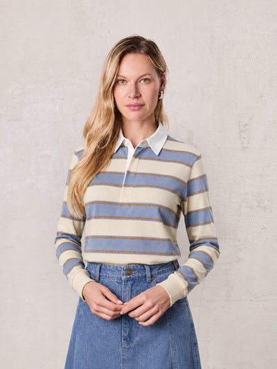 Wide Stripe Rugby T-Shirt-Light Blue Stripe