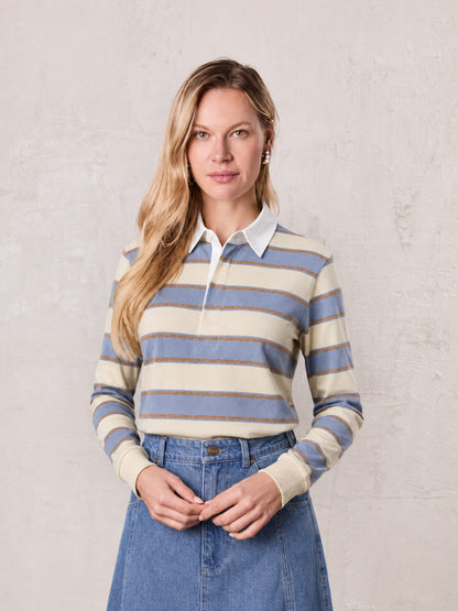 Wide Stripe Rugby T-Shirt-Light Blue Stripe