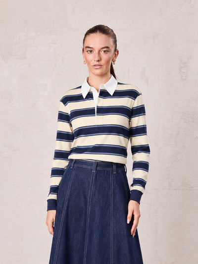 Wide Stripe Rugby T-Shirt-Navy Stripe