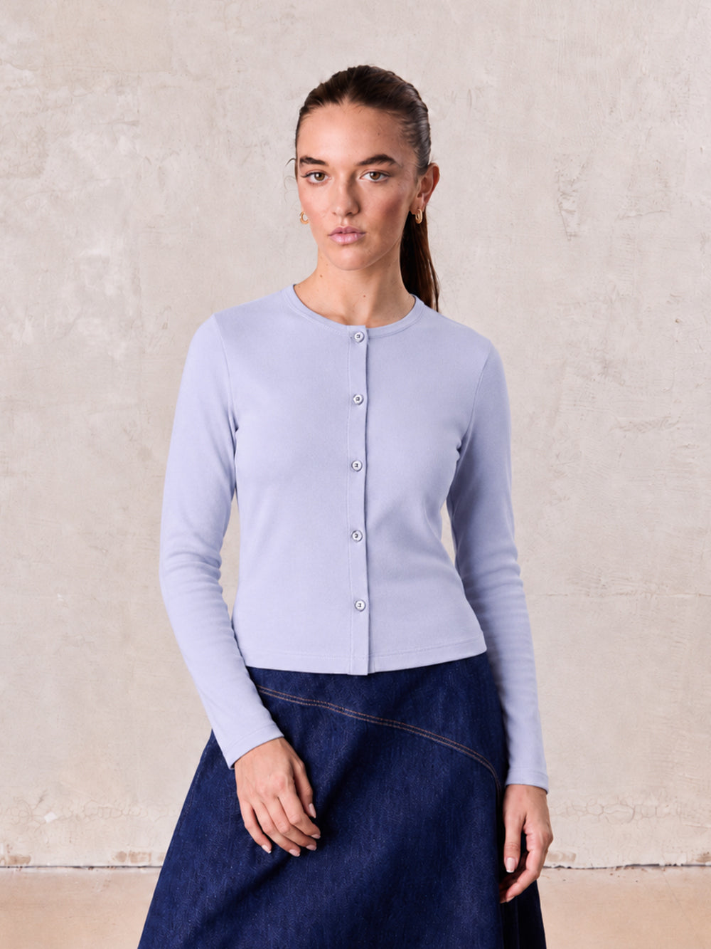 Crop T-Shirt Cardigan-Light Blue
