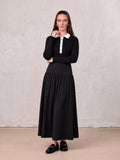 T-Shirt Ribbed Yoke Skirt-Black