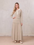 T-Shirt Ribbed Yoke Skirt-Tan