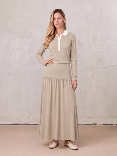 T-Shirt Ribbed Yoke Skirt-Tan