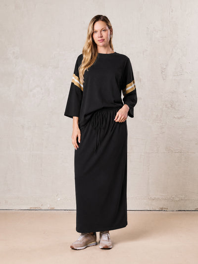 Straight Maxi Drawstring T-Shirt Skirt-Black