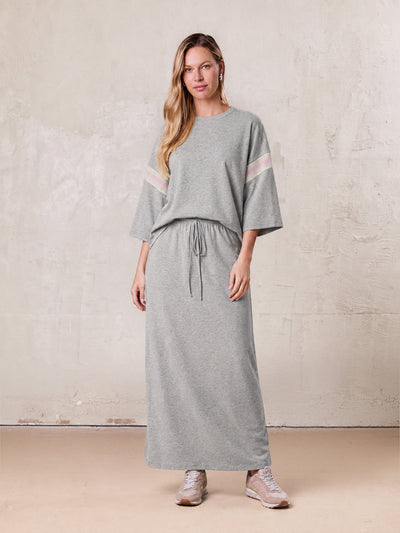 Straight Maxi Drawstring T-Shirt Skirt-Grey