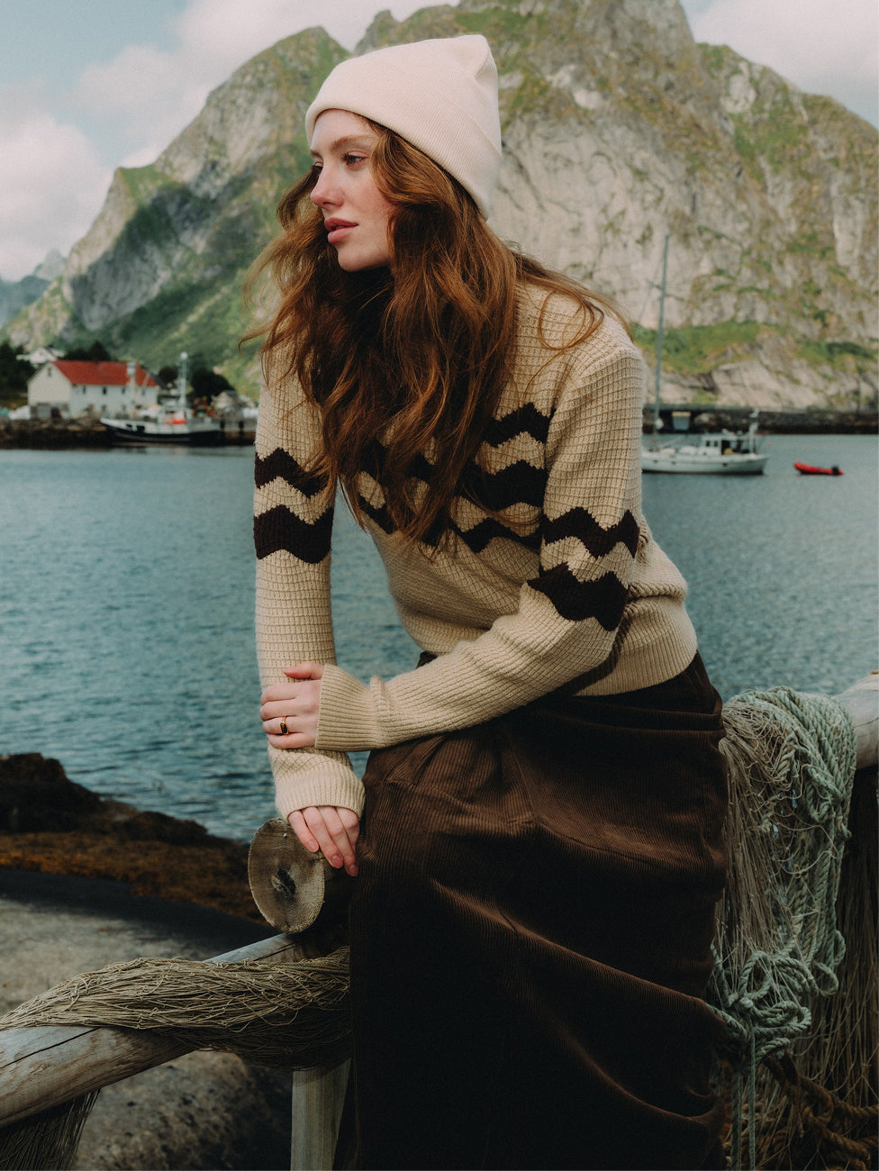 Waffle Designed Sweater - Tan/Brown