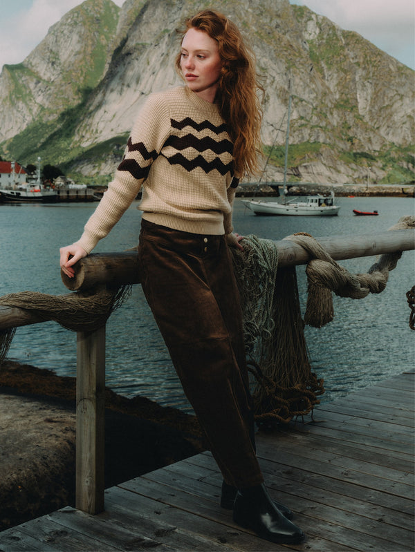 Waffle Designed Sweater - Tan/Brown
