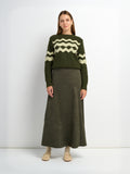 Curved Yoke Faux Suede Skirt - Green