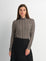 PRINTEDSTRETCH TEXTURED TURTLE NECK BLACK AND WHITE CHECKED