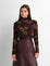 PRINTEDSTRETCH TEXTURED TURTLE NECK BROWN FLORAL