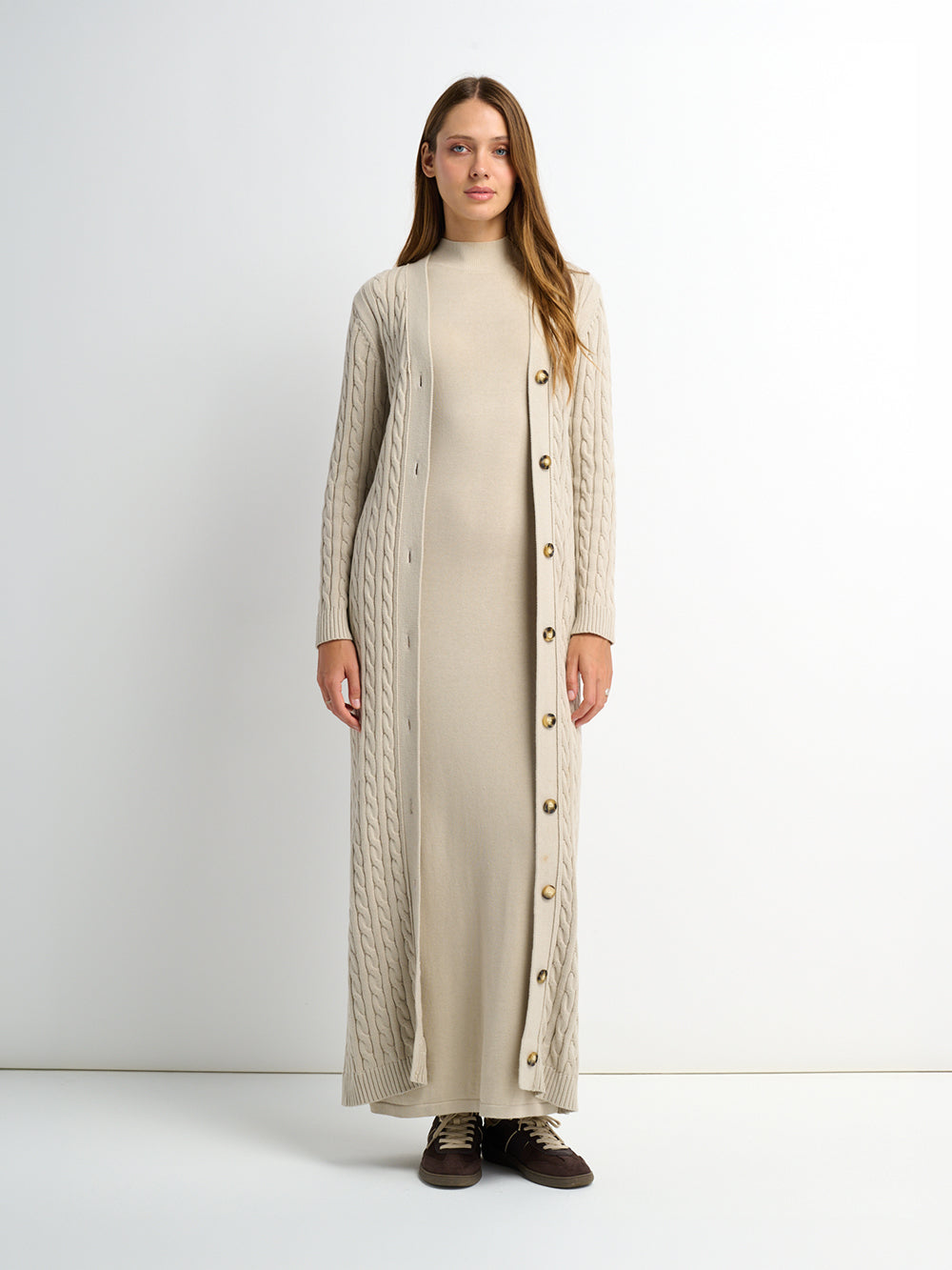 Mock Neck Sleeveless Dress - Tan