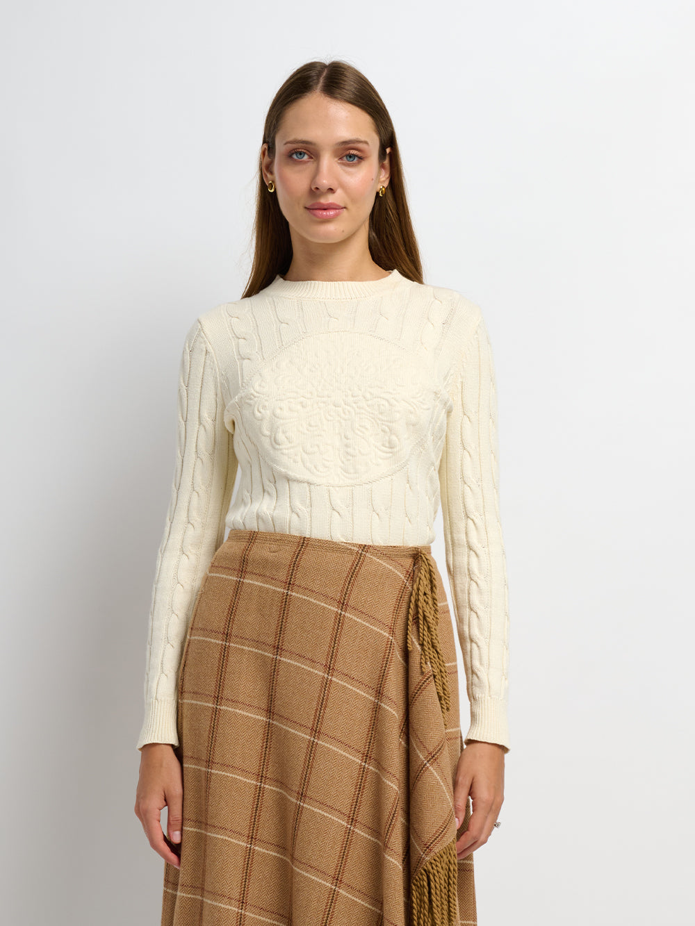 Embossed Cable Sweater - Cream
