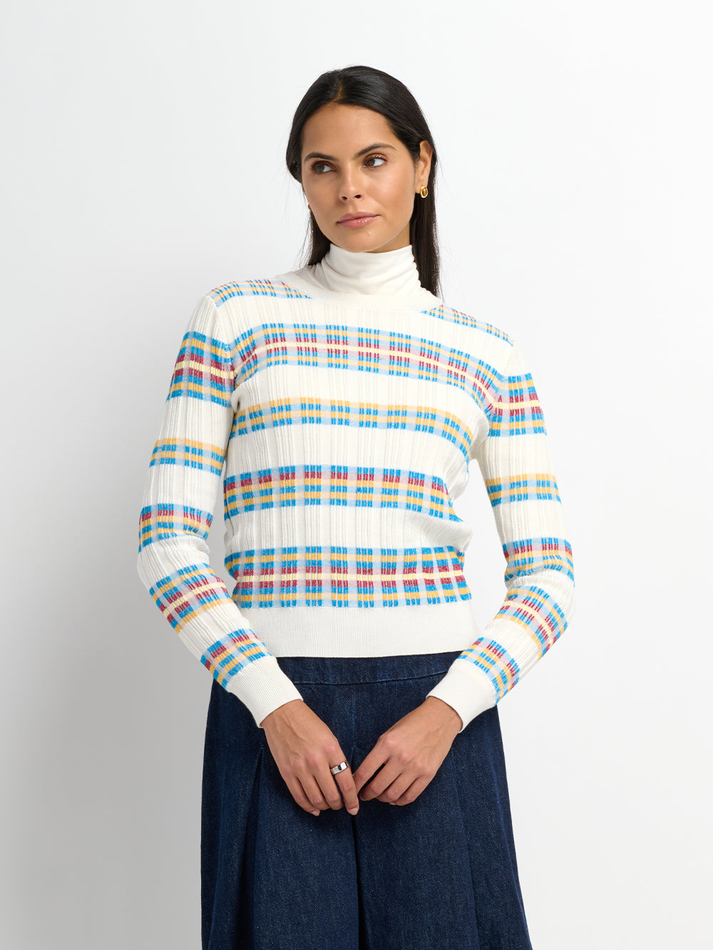 Mixed Ribbed Stripe Sweater - White
